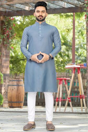 charcoal slub cotton weaving kurta pajama set