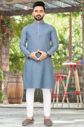 charcoal slub cotton weaving kurta pajama set