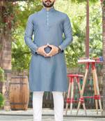 charcoal slub cotton weaving kurta pajama set