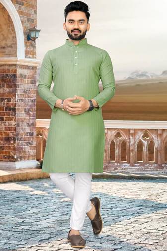 olive slub cotton weaving kurta pajama set