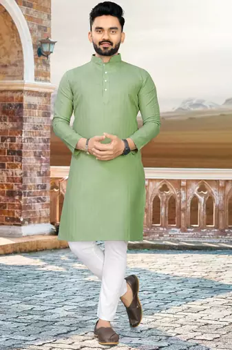 olive slub cotton weaving kurta pajama set