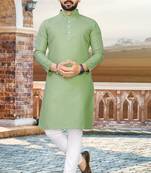 olive slub cotton weaving kurta pajama set