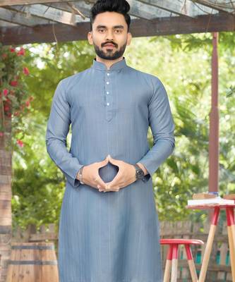 charcoal slub cotton weaving kurta pajama set 2