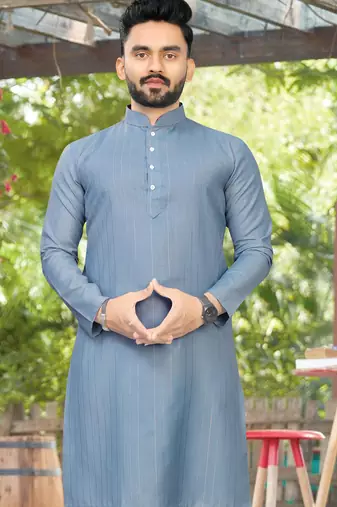 charcoal slub cotton weaving kurta pajama set