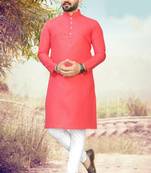 peach slub cotton weaving kurta pajama set