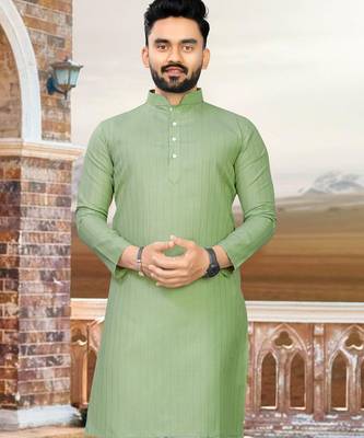 olive slub cotton weaving kurta pajama set 2