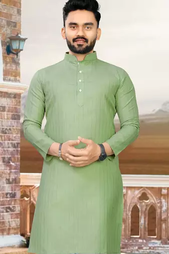 olive slub cotton weaving kurta pajama set