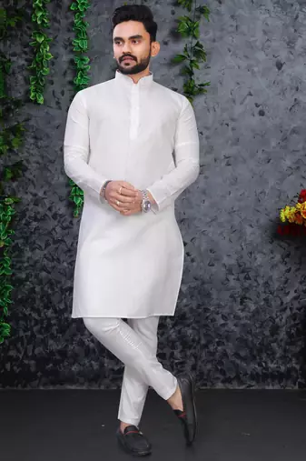 white slub cotton weaving kurta pajama set