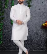 white slub cotton weaving kurta pajama set