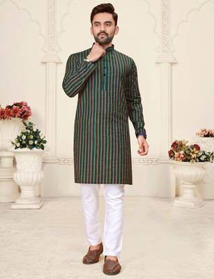 green linen cotton jacquard kurta pajama set 1