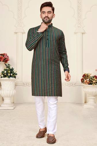 green linen cotton jacquard kurta pajama set