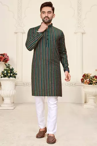 green linen cotton jacquard kurta pajama set