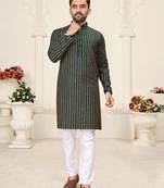 green linen cotton jacquard kurta pajama set