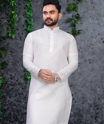 white slub cotton weaving kurta pajama set 2