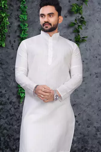 white slub cotton weaving kurta pajama set