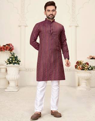 pink linen cotton jacquard kurta pajama set 1