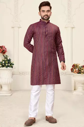 pink linen cotton jacquard kurta pajama set