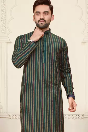 green linen cotton jacquard kurta pajama set