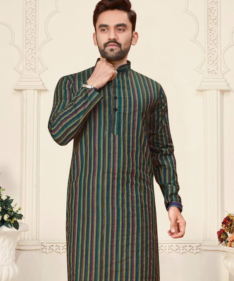 green linen cotton jacquard kurta pajama set
