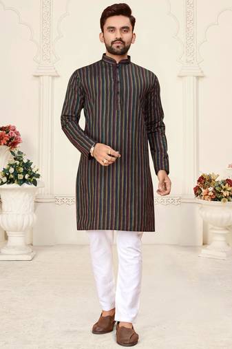 blue linen cotton jacquard kurta pajama set