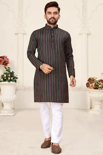 blue linen cotton jacquard kurta pajama set