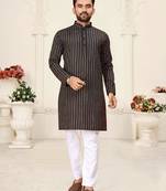 blue linen cotton jacquard kurta pajama set