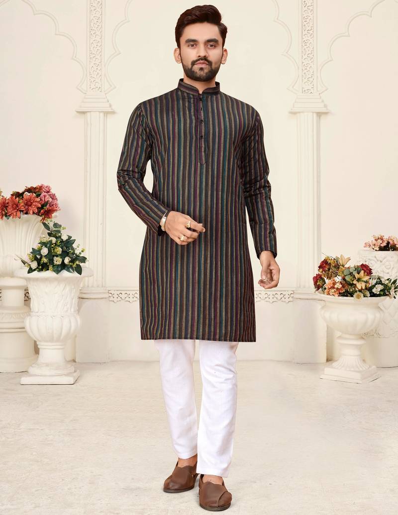 blue linen cotton jacquard kurta pajama set
