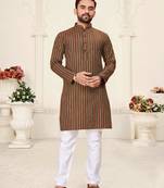 brown linen cotton jacquard kurta pajama set