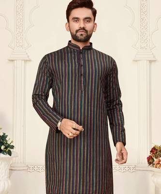 blue linen cotton jacquard kurta pajama set 2