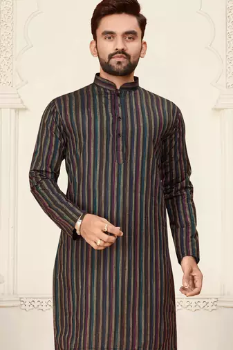 blue linen cotton jacquard kurta pajama set