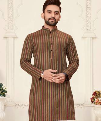 brown linen cotton jacquard kurta pajama set 2