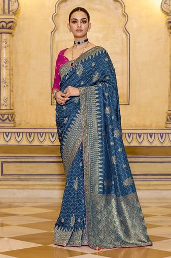 Blue crepe silk saree, beautifully crafted with rich zari weaving