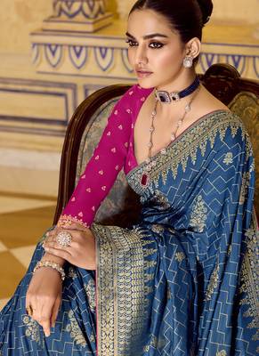 blue crepe silk saree with rich zari weaving 2