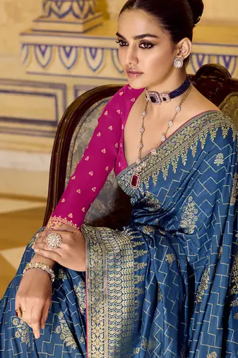 blue crepe silk saree with rich zari weaving