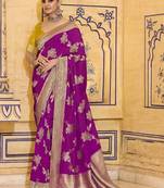 rani pink crepe silk saree with zari woven elegance