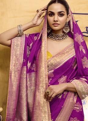 rani pink crepe silk saree with zari woven elegance 2