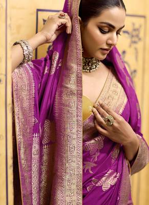 rani pink crepe silk saree with zari woven elegance 3