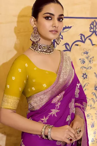 rani pink crepe silk saree with zari woven elegance