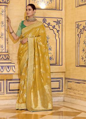 mustard crepe silk saree with rich zari weaving 1