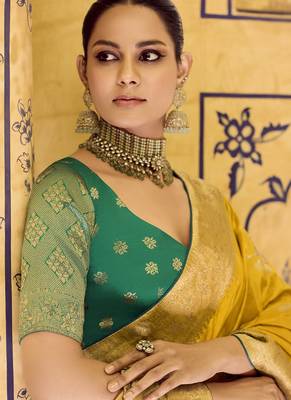 mustard crepe silk saree with rich zari weaving 2