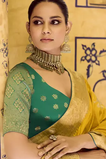 mustard crepe silk saree with rich zari weaving