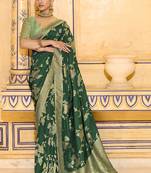 green crepe silk saree with rich zari weaving