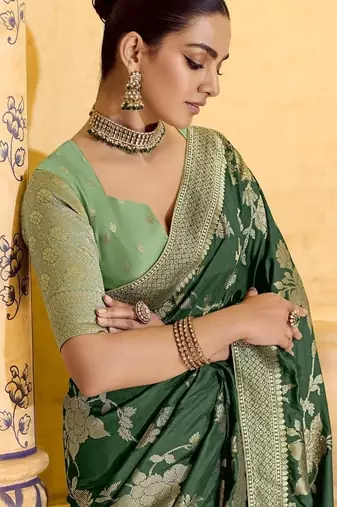green crepe silk saree with rich zari weaving