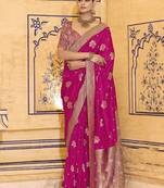 rani pink crepe silk saree with rich zari weaving