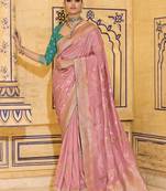 peach crepe silk saree with rich zari weaving
