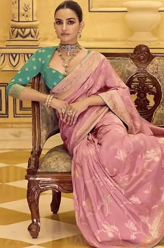 peach crepe silk saree with rich zari weaving