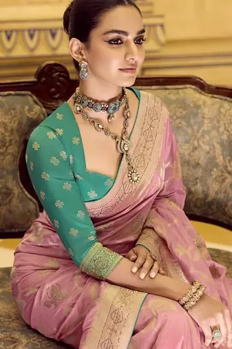 peach crepe silk saree with rich zari weaving