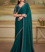 green georgette silk saree with embroidered blouse