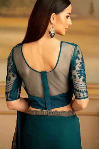 green georgette silk saree with embroidered blouse