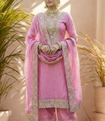 Pink Pure Silk kurta Palazzo and Dupatta Embroidered Work 3pc set